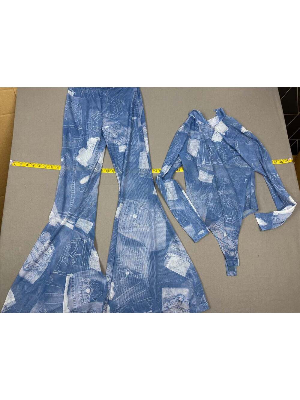 True Religion Mesh Denim-Print Bodysuit & Pants Set